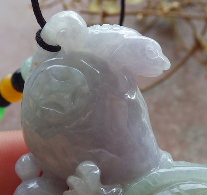 Certified Green Lavender Burma 100% Natural A Jade jadeite Pendant Dragon Turtle Frog Toad Coin Necklace 龙龟 634546  TN