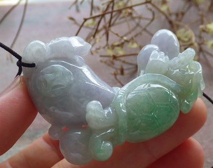 Certified Green Lavender Burma 100% Natural A Jade jadeite Pendant Dragon Turtle Frog Toad Coin Necklace 龙龟 634546  TN