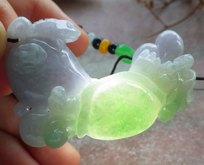 Certified Green Lavender Burma 100% Natural A Jade jadeite Pendant Dragon Turtle Frog Toad Coin Necklace 龙龟 634546  TN
