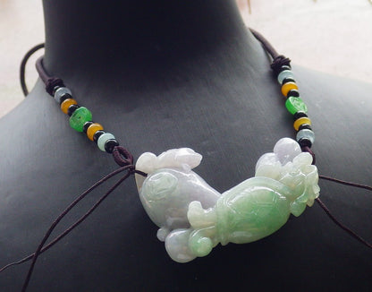 Certified Green Lavender Burma 100% Natural A Jade jadeite Pendant Dragon Turtle Frog Toad Coin Necklace 龙龟 634546  TN