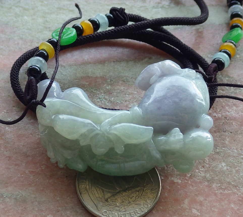 Certified Green Lavender Burma 100% Natural A Jade jadeite Pendant Dragon Turtle Frog Toad Coin Necklace 龙龟 634546  TN