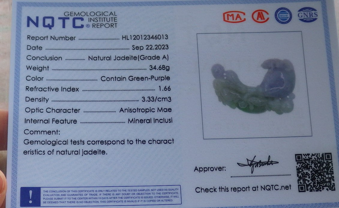 Certified Green Lavender Burma 100% Natural A Jade jadeite Pendant Dragon Turtle Frog Toad Coin Necklace 龙龟 634546  TN