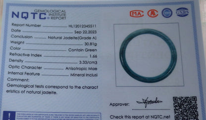 Certified Icy Green Burma 100% Natural A JADE Jadeite Circle Bangle Bracelet 58 mm 手镯 634556  TN