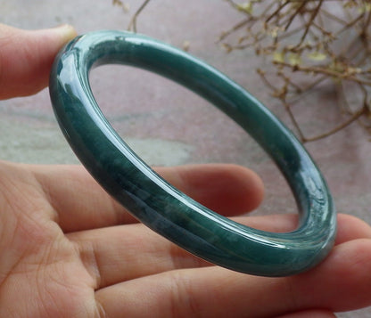 Certified Icy Green Burma 100% Natural A JADE Jadeite Circle Bangle Bracelet 55 mm 手镯 634564  TN