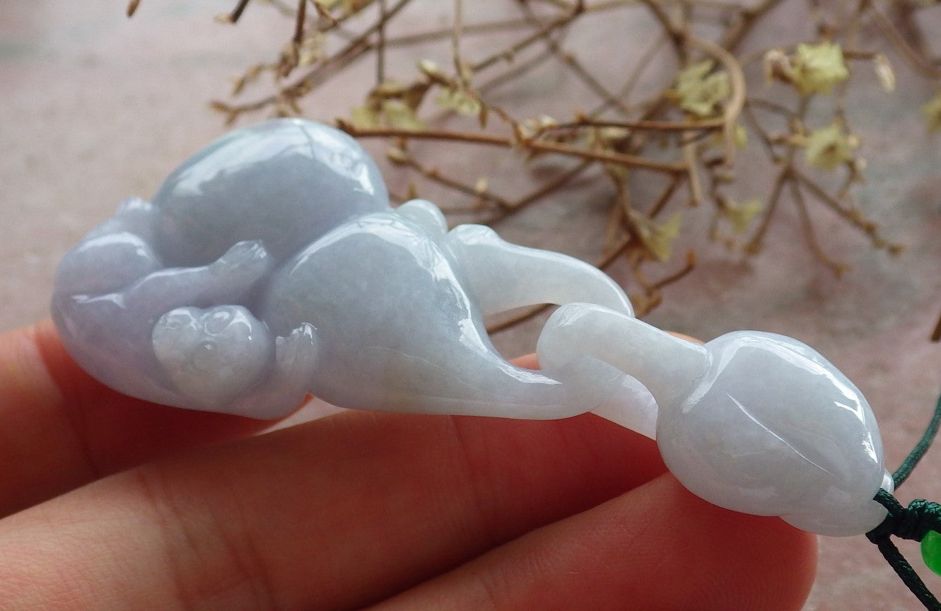 Certified Lavender Green Burma 100% Natural A Jade jadeite Pendant Monkey Gourd Coin W Ring 猴子 634604  TN