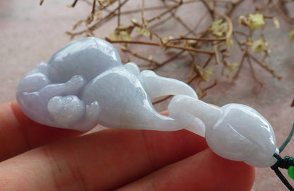 Certified Lavender Green Burma 100% Natural A Jade jadeite Pendant Monkey Gourd Coin W Ring 猴子 634604  TN