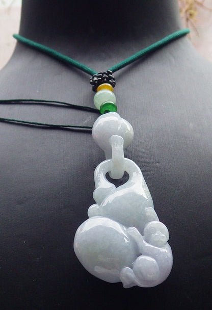 Certified Lavender Green Burma 100% Natural A Jade jadeite Pendant Monkey Gourd Coin W Ring 猴子 634604  TN