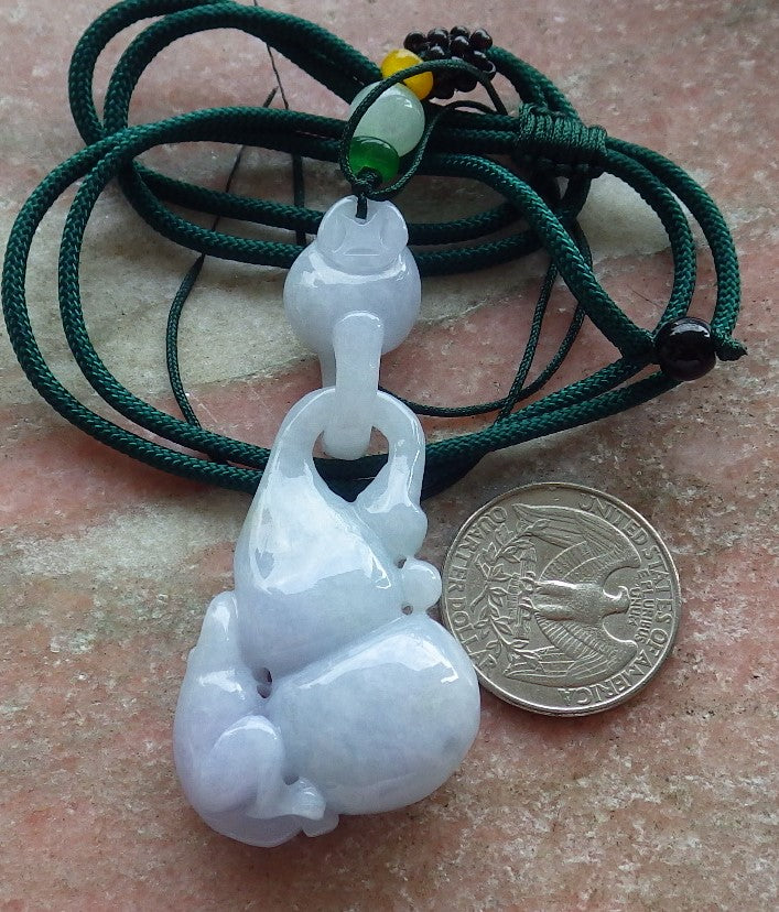 Certified Lavender Green Burma 100% Natural A Jade jadeite Pendant Monkey Gourd Coin W Ring 猴子 634604  TN