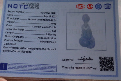 Certified Lavender Green Burma 100% Natural A Jade jadeite Pendant Monkey Gourd Coin W Ring 猴子 634604  TN