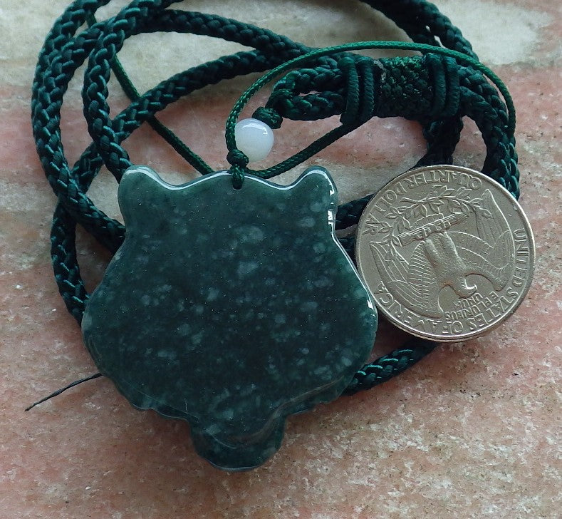 Certified Icy Green Burma 100% Natural A Jade jadeite Pendant Tiger Head Necklace 虎虎生威 634613  TN