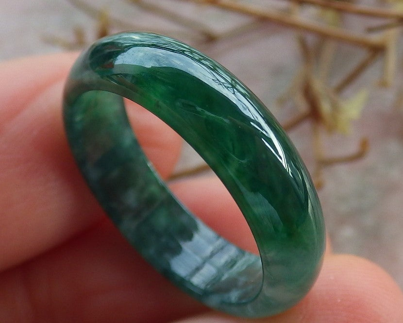 Certified Icy Green Burma 100% Natural A JADE Jadeite Circle RING USA. 7.25 戒指 634671  TN