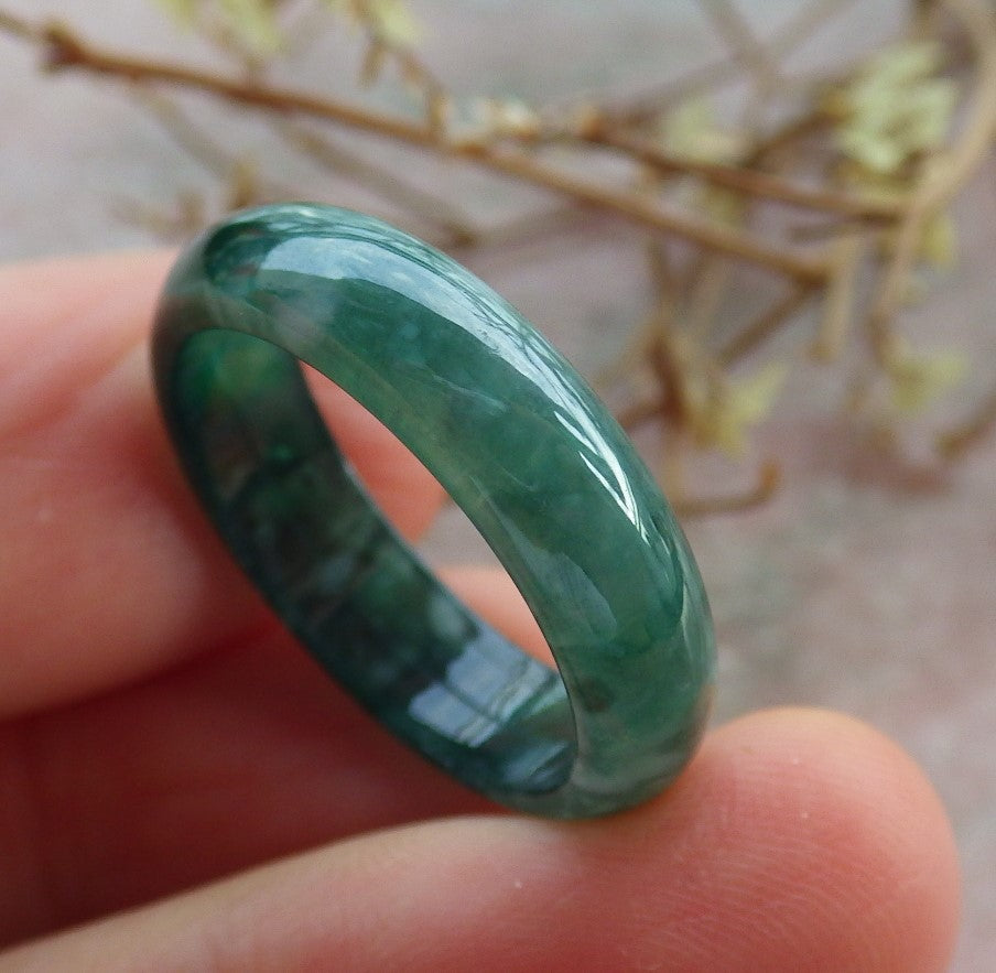 Certified Icy Green Burma 100% Natural A JADE Jadeite Circle RING USA. 7.25 戒指 634671  TN