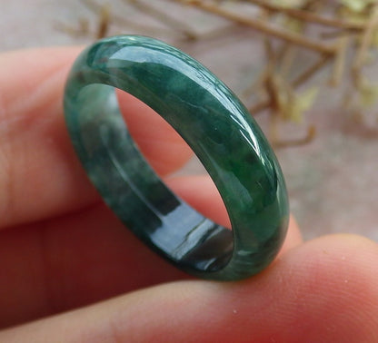 Certified Icy Green Burma 100% Natural A JADE Jadeite Circle RING USA. 7.25 戒指 634671  TN