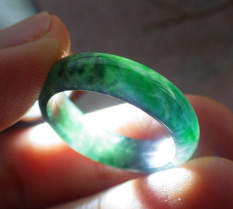 Certified Icy Green Burma 100% Natural A JADE Jadeite Circle RING USA. 7.25 戒指 634671  TN