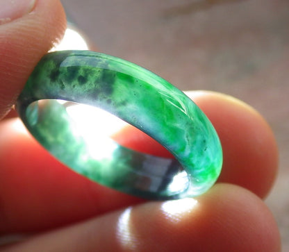 Certified Icy Green Burma 100% Natural A JADE Jadeite Circle RING USA. 7.25 戒指 634671  TN