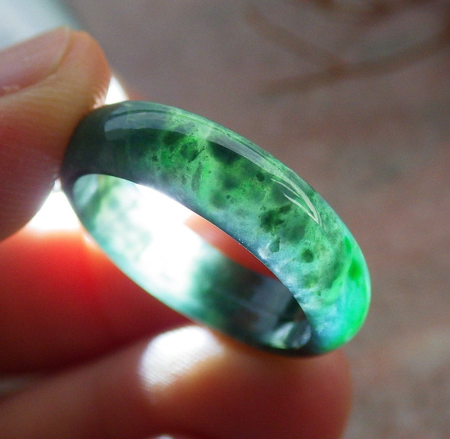 Certified Icy Green Burma 100% Natural A JADE Jadeite Circle RING USA. 7.25 戒指 634671  TN