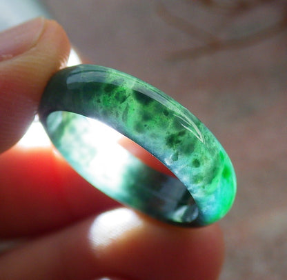 Certified Icy Green Burma 100% Natural A JADE Jadeite Circle RING USA. 7.25 戒指 634671  TN