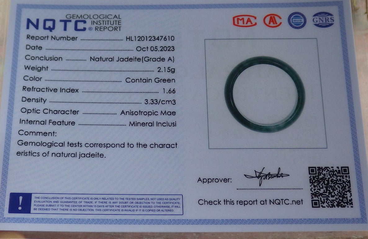 Certified Icy Green Burma 100% Natural A JADE Jadeite Circle RING USA. 7.25 戒指 634671  TN