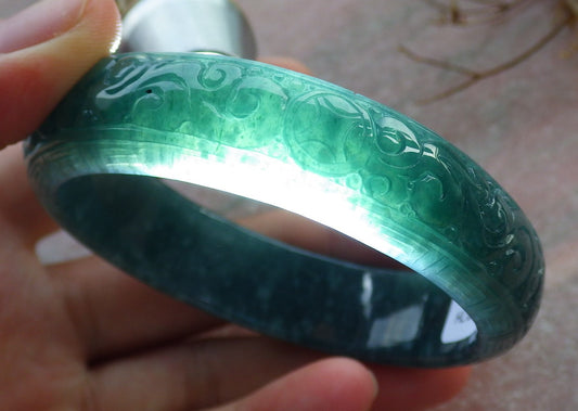 Certified Icy Green Burma 100% Natural A JADE Jadeite Ruyi Coin Longevity Bangle Bracelet 55 mm 手镯 634701   TN