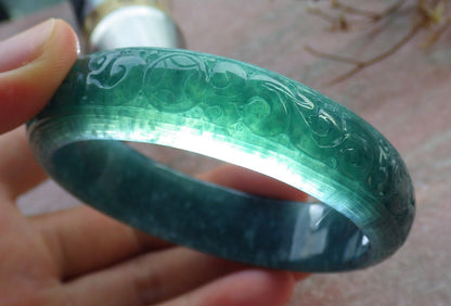 Certified Icy Green Burma 100% Natural A JADE Jadeite Ruyi Coin Longevity Bangle Bracelet 55 mm 手镯 634701   TN