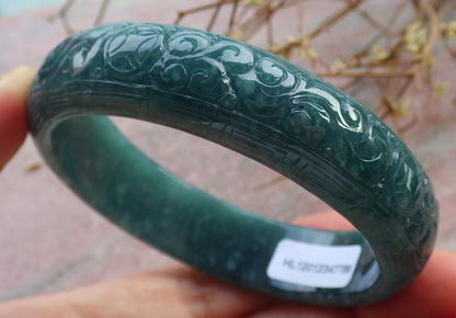 Certified Icy Green Burma 100% Natural A JADE Jadeite Ruyi Coin Longevity Bangle Bracelet 55 mm 手镯 634701   TN