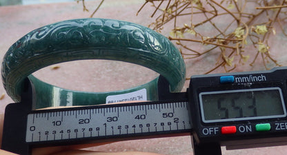 Certified Icy Green Burma 100% Natural A JADE Jadeite Ruyi Coin Longevity Bangle Bracelet 55 mm 手镯 634701   TN