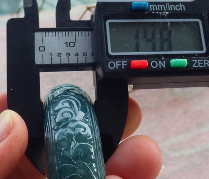 Certified Icy Green Burma 100% Natural A JADE Jadeite Ruyi Coin Longevity Bangle Bracelet 55 mm 手镯 634701   TN