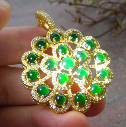 Glacia Verda Arĝento 925 Atestita Birmo 100% Natura A JADE Jadeita pendanta Kabuŝo Flora Kolĉeno 花开富贵 634710 TN