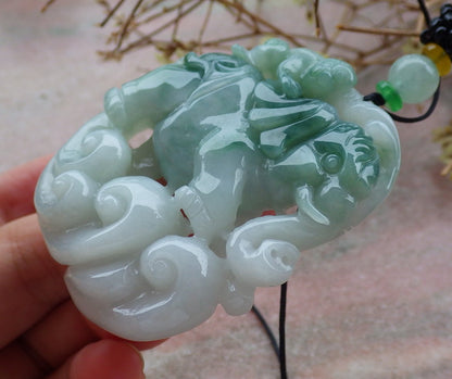 Certified Green Burma 100% Natural A Jade jadeite Pendant  Elephant Monkey Coin Necklace 封侯拜相 634754  TN