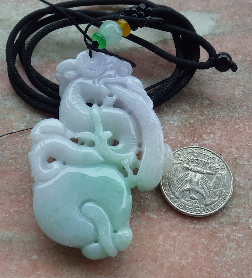 Certified Lavender Green Burma 100% Natural A Jade jadeite Pendant Dragon Money Coin Necklace 生意兴隆 634763  TN