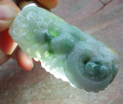 Certified Yellow Green Burma 100% Natural A Jade jadeite Pendant Dragon Coin Ruyi Necklace 生意兴隆 634800   TN
