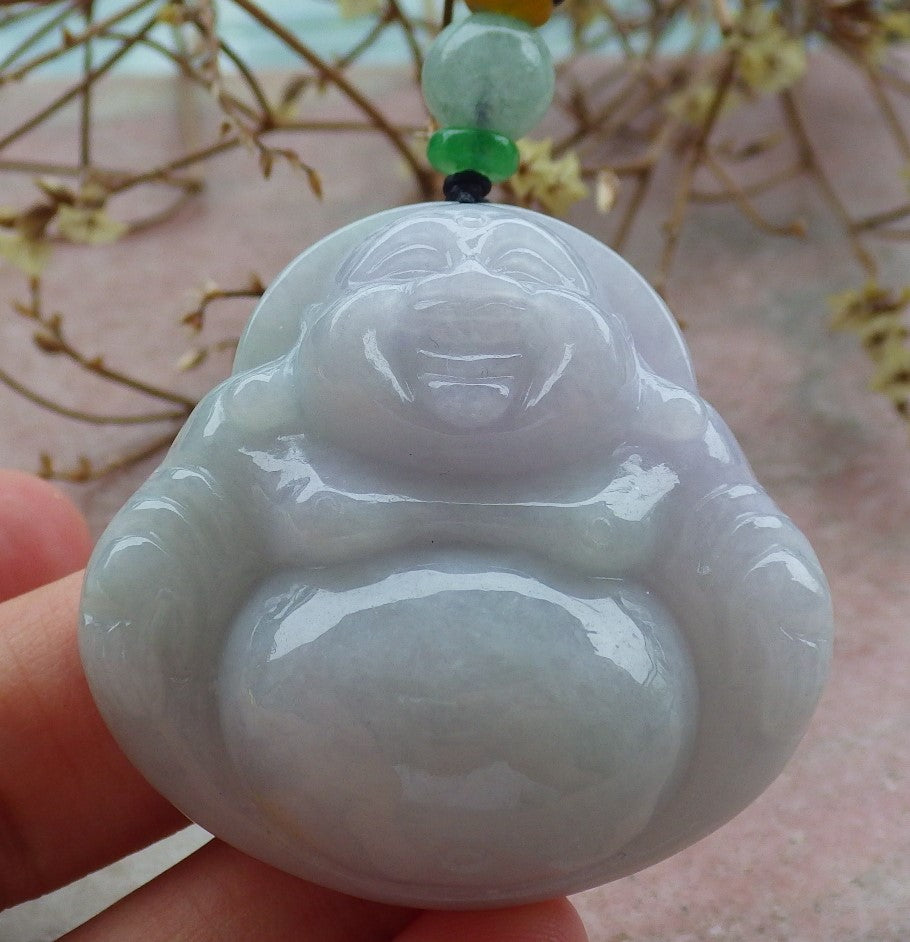 Atestita Verda Pala Lavenda Birmo 100% Natura A Jadejadeita pendanta Feliĉa Budho-Dio-Koliero 开心佛 634820 TN