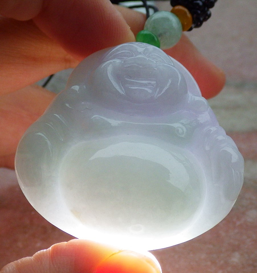 Atestita Verda Pala Lavenda Birmo 100% Natura A Jadejadeita pendanta Feliĉa Budho-Dio-Koliero 开心佛 634820 TN