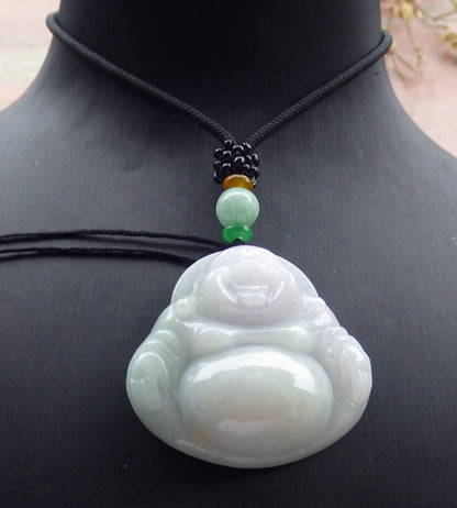 Atestita Verda Pala Lavenda Birmo 100% Natura A Jadejadeita pendanta Feliĉa Budho-Dio-Koliero 开心佛 634820 TN