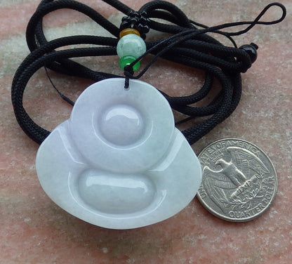 Atestita Verda Pala Lavenda Birmo 100% Natura A Jadejadeita pendanta Feliĉa Budho-Dio-Koliero 开心佛 634820 TN
