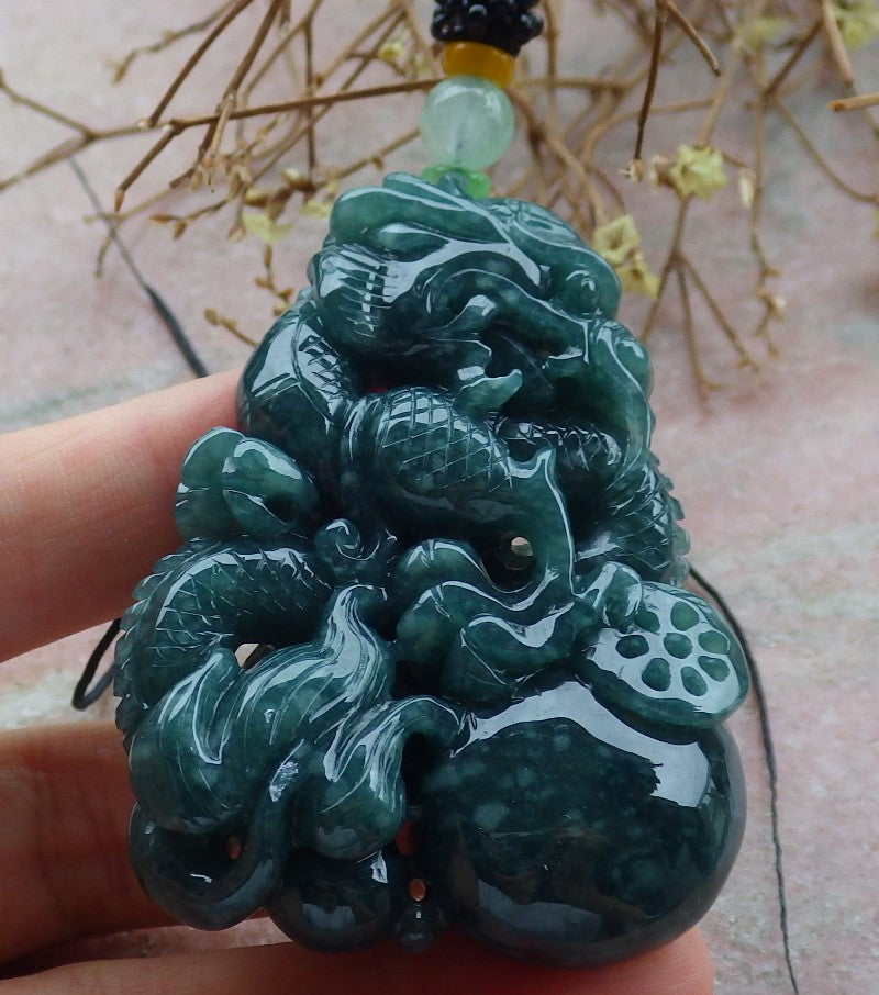 Atestita Glacia Verda Birmo 100% Natura A Jadejadeito Penda Drako-Perlo-Koliero 生意兴隆 634827 TN