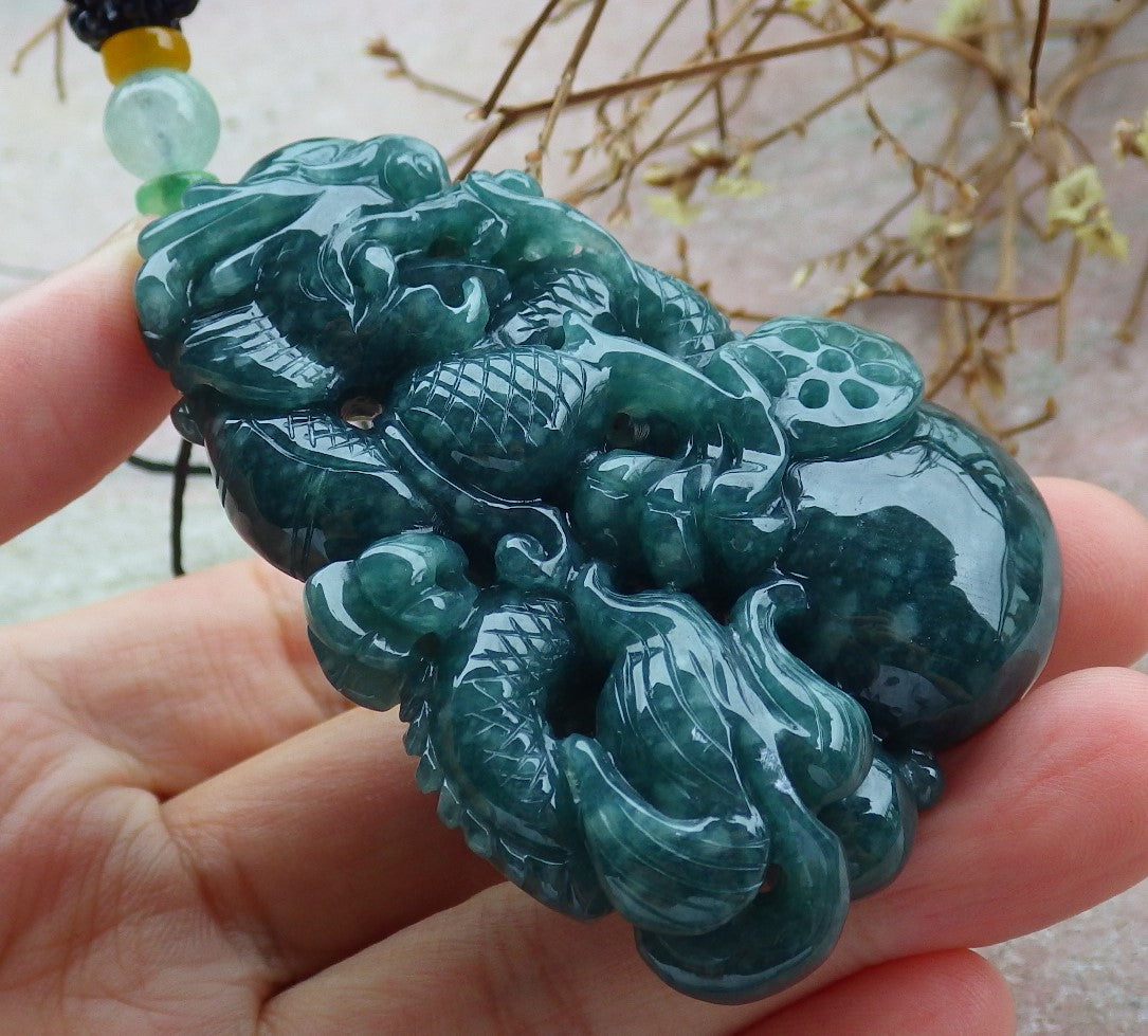 Atestita Glacia Verda Birmo 100% Natura A Jadejadeito Penda Drako-Perlo-Koliero 生意兴隆 634827 TN