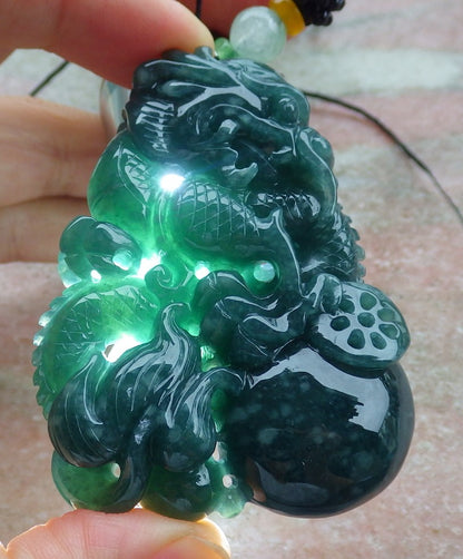 Atestita Glacia Verda Birmo 100% Natura A Jadejadeito Penda Drako-Perlo-Koliero 生意兴隆 634827 TN