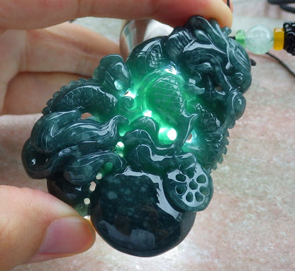 Atestita Glacia Verda Birmo 100% Natura A Jadejadeito Penda Drako-Perlo-Koliero 生意兴隆 634827 TN