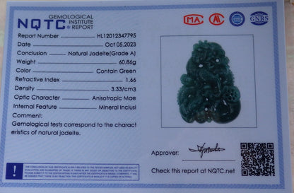 Atestita Glacia Verda Birmo 100% Natura A Jadejadeito Penda Drako-Perlo-Koliero 生意兴隆 634827 TN