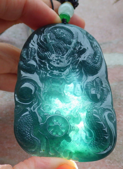 Atestita Glacia Verda Birmo 100% Natura A Jadejadeita Pendanta Drako-Perlo-Koliero 生意兴隆 634871 TN