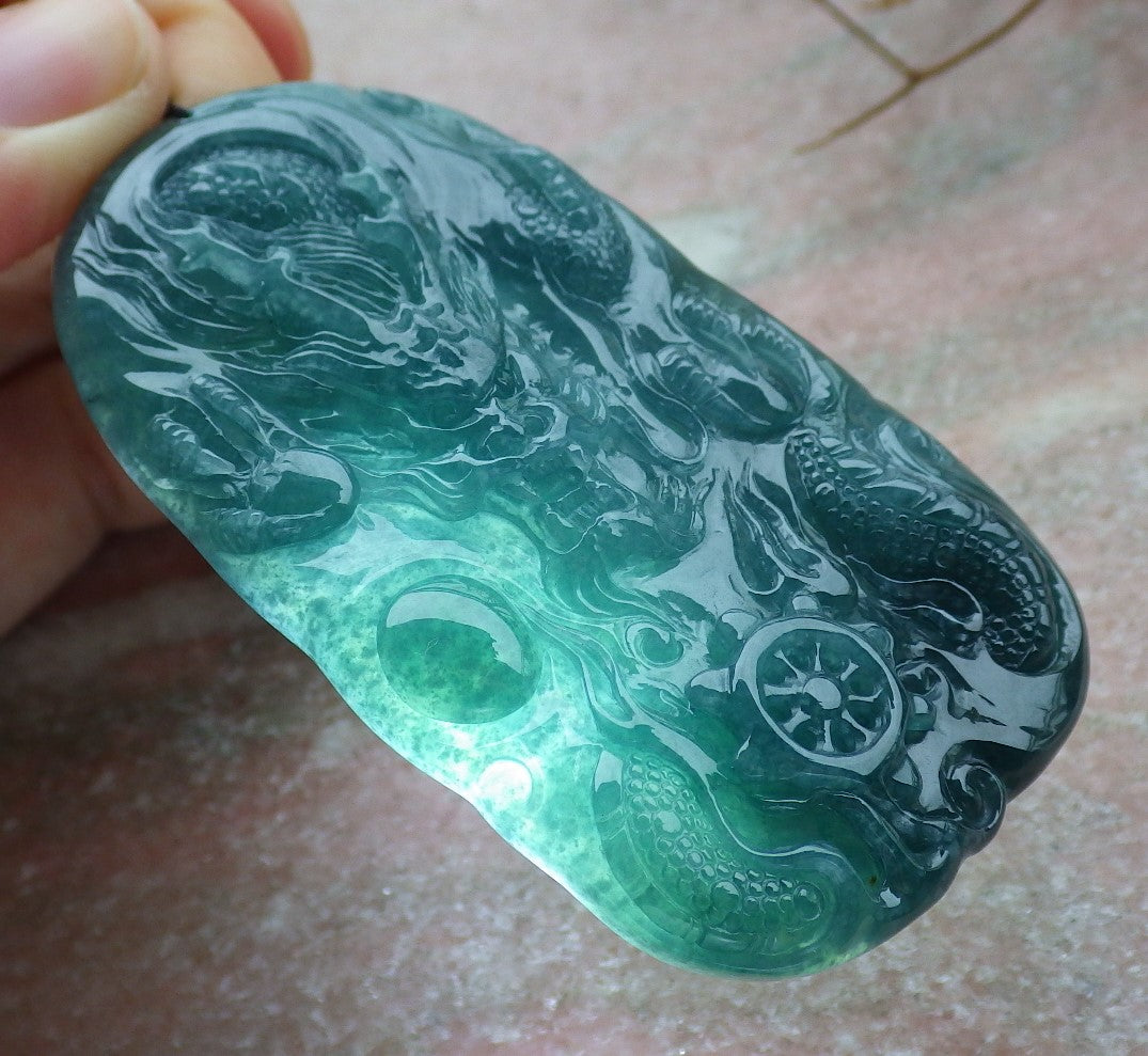 Atestita Glacia Verda Birmo 100% Natura A Jadejadeita Pendanta Drako-Perlo-Koliero 生意兴隆 634871 TN