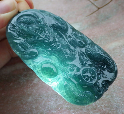 Atestita Glacia Verda Birmo 100% Natura A Jadejadeita Pendanta Drako-Perlo-Koliero 生意兴隆 634871 TN