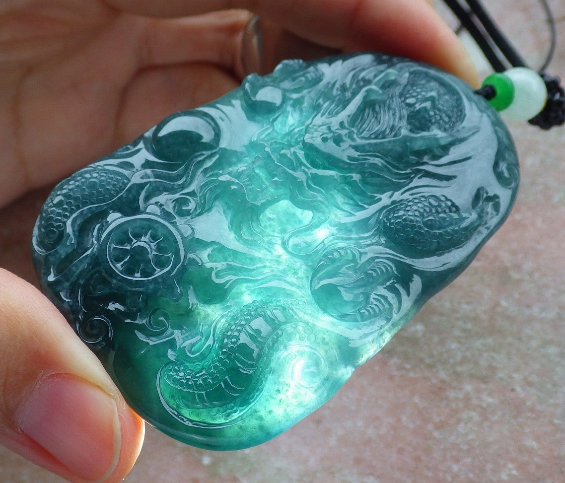 Atestita Glacia Verda Birmo 100% Natura A Jadejadeita Pendanta Drako-Perlo-Koliero 生意兴隆 634871 TN