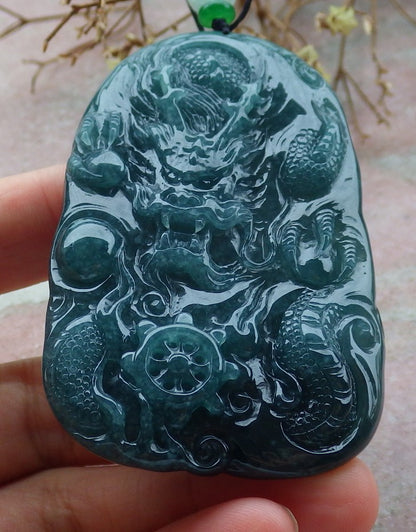 Atestita Glacia Verda Birmo 100% Natura A Jadejadeita Pendanta Drako-Perlo-Koliero 生意兴隆 634871 TN