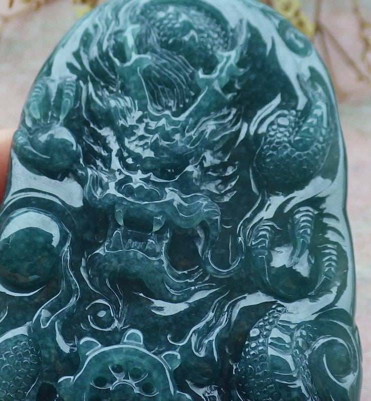 Atestita Glacia Verda Birmo 100% Natura A Jadejadeita Pendanta Drako-Perlo-Koliero 生意兴隆 634871 TN