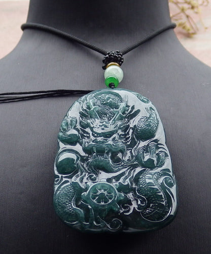 Atestita Glacia Verda Birmo 100% Natura A Jadejadeita Pendanta Drako-Perlo-Koliero 生意兴隆 634871 TN