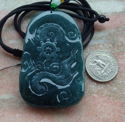 Atestita Glacia Verda Birmo 100% Natura A Jadejadeita Pendanta Drako-Perlo-Koliero 生意兴隆 634871 TN