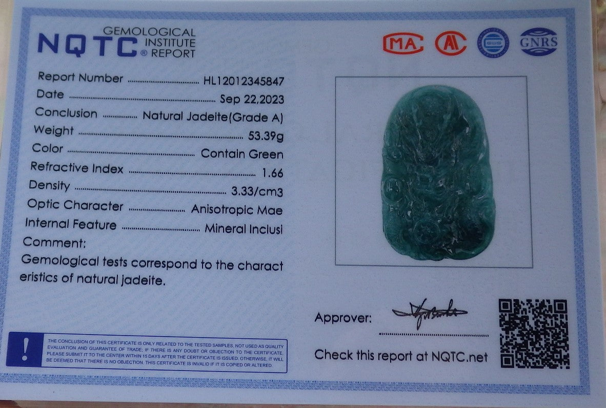 Atestita Glacia Verda Birmo 100% Natura A Jadejadeita Pendanta Drako-Perlo-Koliero 生意兴隆 634871 TN