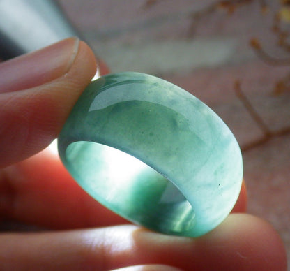 Certified Icy Green Burma 100% Natural A JADE Jadeite Circle RING USA. 7.5 戒指 634886  TN
